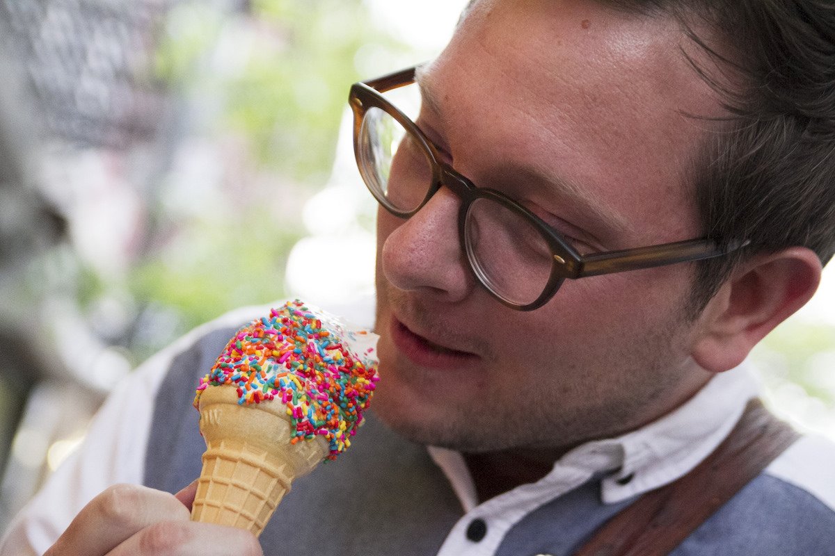 man eating ice cream